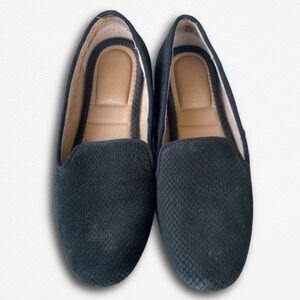 Kelly & Katie Black Snakeskin Embossed Loafers Suede Flats Size 8